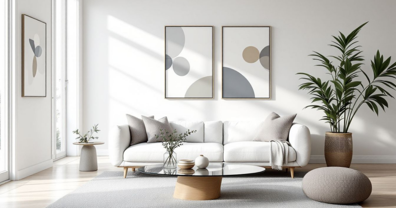 A beautifully styled living room with a coffee table that matches the decor.