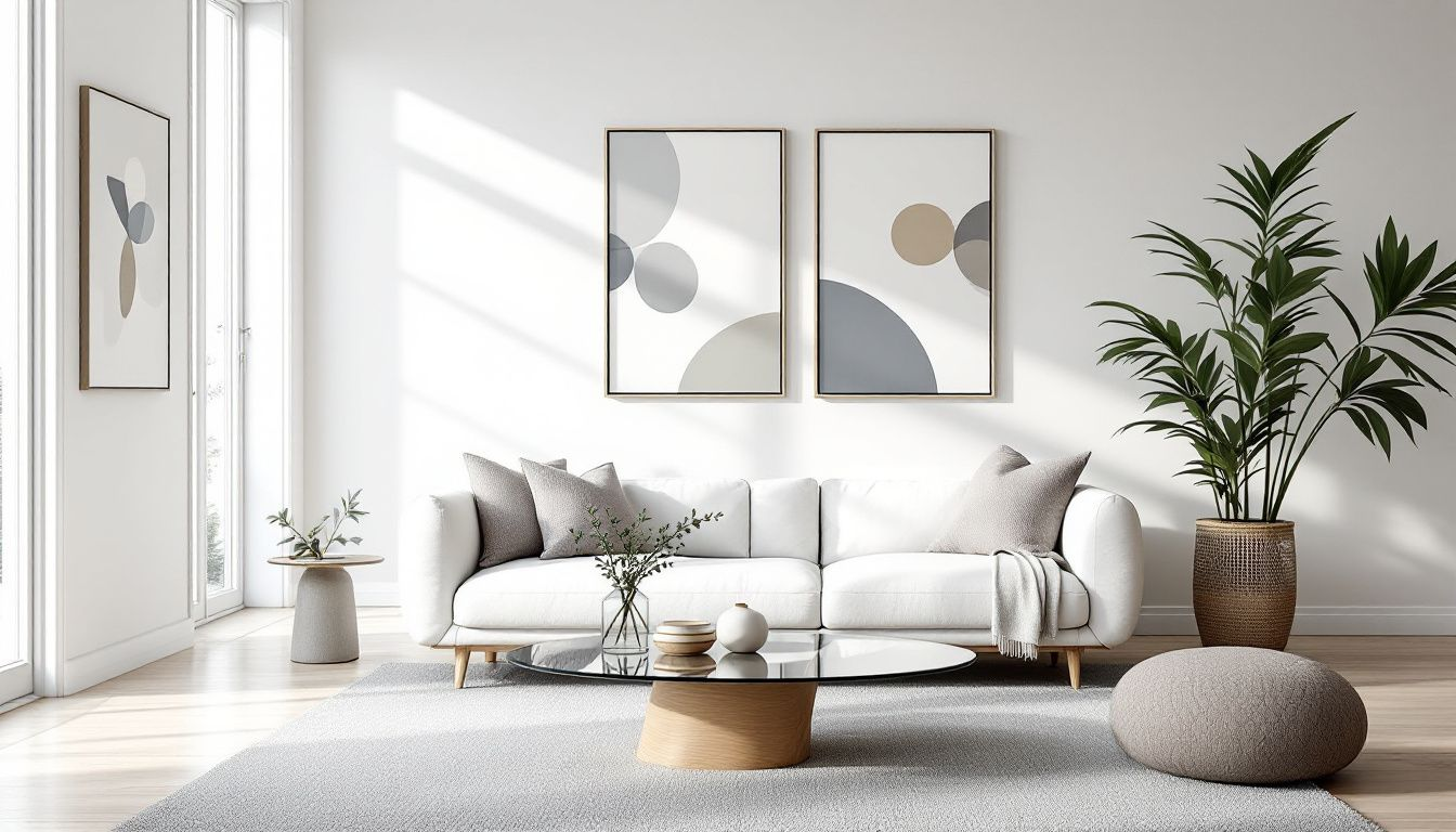 A beautifully styled living room with a coffee table that matches the decor.